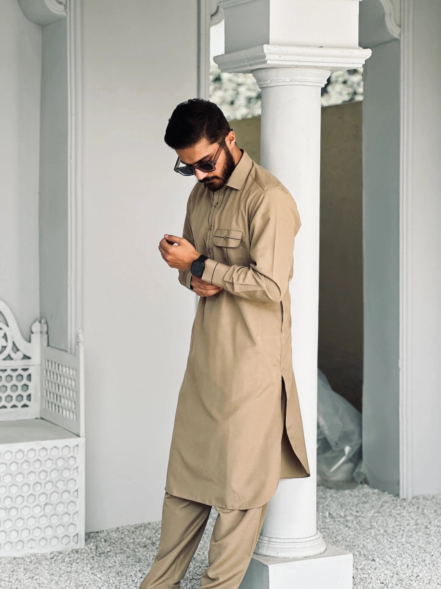 All Season Coffee Color Wash & Wear Shalwar Kameez - Outclass Fabrics