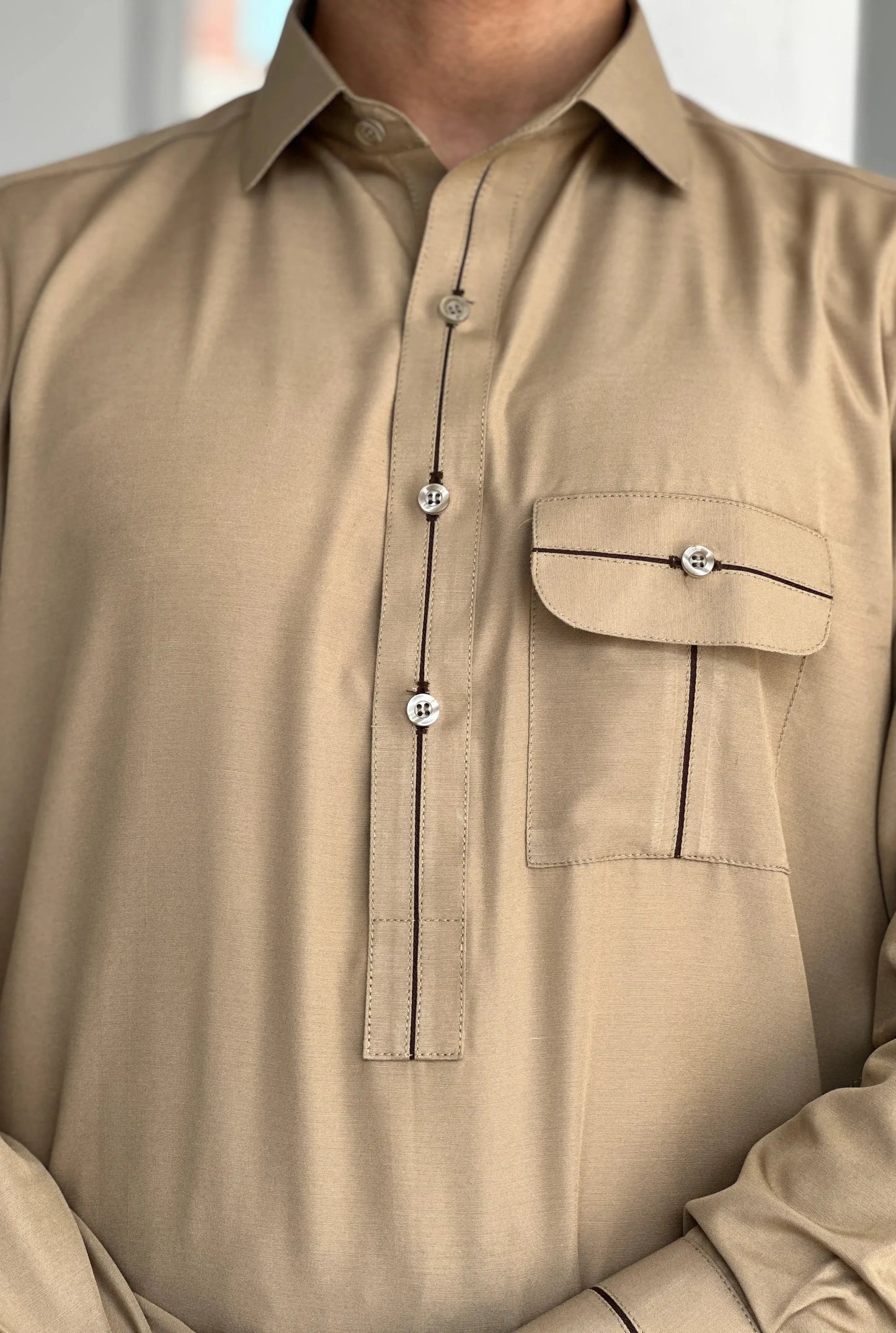 All Season Coffee Color Wash & Wear Shalwar Kameez - Outclass Fabrics