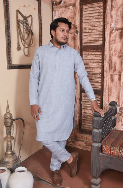 All Season Ice Blue Wash & Wear Stitched Shalwar Kameez - Outclass Fabrics